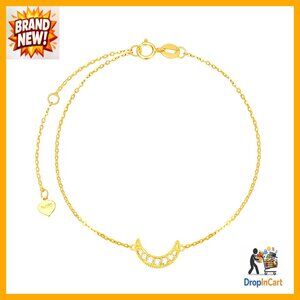 14k Gold Diamond Moon Ankle Bracelet Fine Jewelry Anklet Elegant Gift